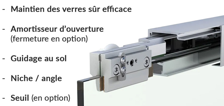 Kit rail pour Porte coulissante en verre