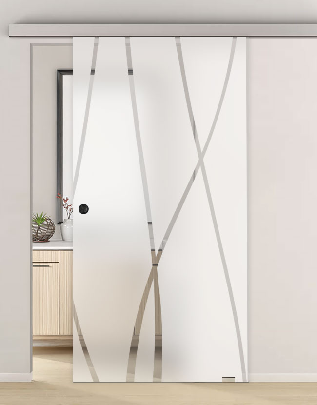 Porte coulissante vitr&eacute;e motif