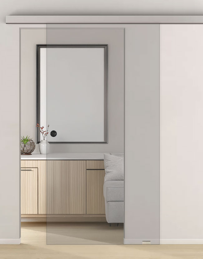 Porte coulissante vitr&eacute;e transparente