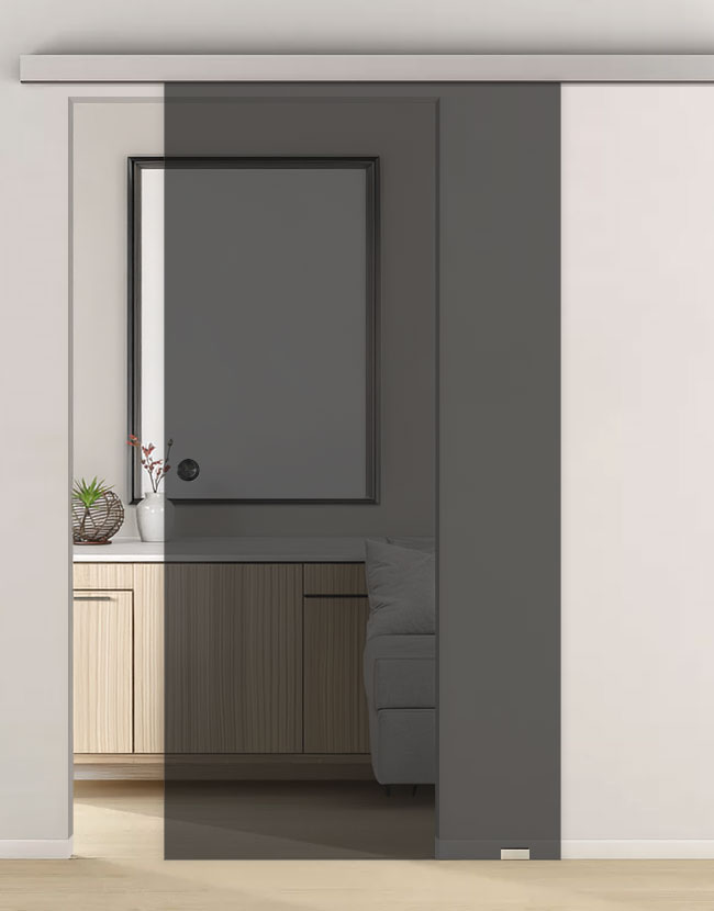 Porte coulissante vitr&eacute;e fum&eacute;